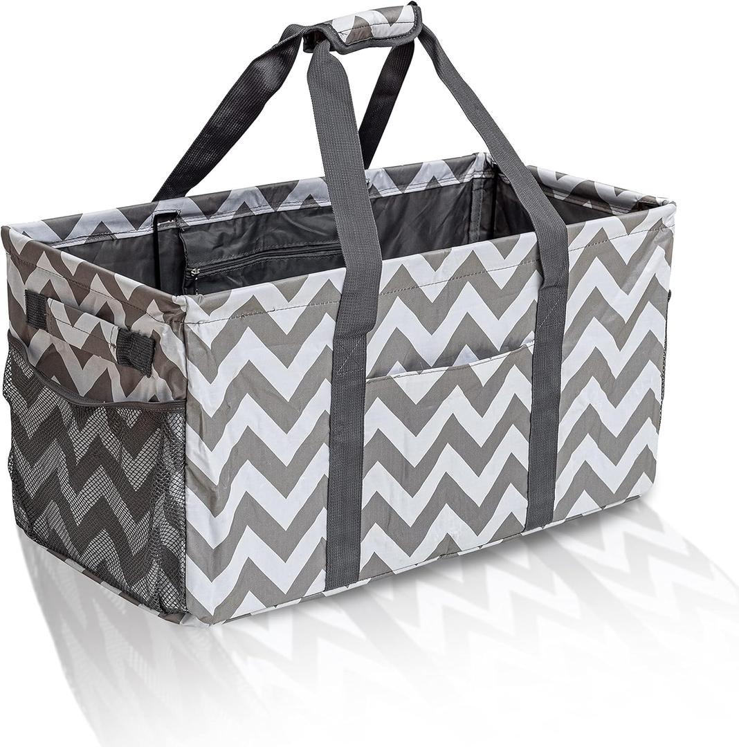 Extra Large Utility Tote Bag, Reusable Grocery Bags Foldable,Upgraded Metal Frame, With Sturdy Handles Reinforced Bottom Heavy Duty Oxford Fabric Moving Shopping Bags, Grey and White Ripples