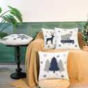 7 x CaliTime Christmas Throw Pillow Covers Decorative 18 X 18 Inches Set of 4 Cozy Fleece Trees Deers Car Snowflakes Cushion Cases for Couch Sofa Bed Living Room Farmhouse Navy Blue