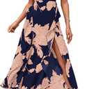 BTFBM Summer Dresses for Women 2026 Casual Spring Floral Sleeveless Ruffle Boho Cocktail Wedding Guest Party Midi Dress (Small, Pink Floral Navy)