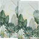 Imiss Palm Leaf Tropical Hand Towel Set of 2,Summer Green Gold Leaves Botanical Kitchen Dish Towels 14.4 x 28.3 Inch Soft Bathroom Guest Towels for Spa Yoga Gym Decor