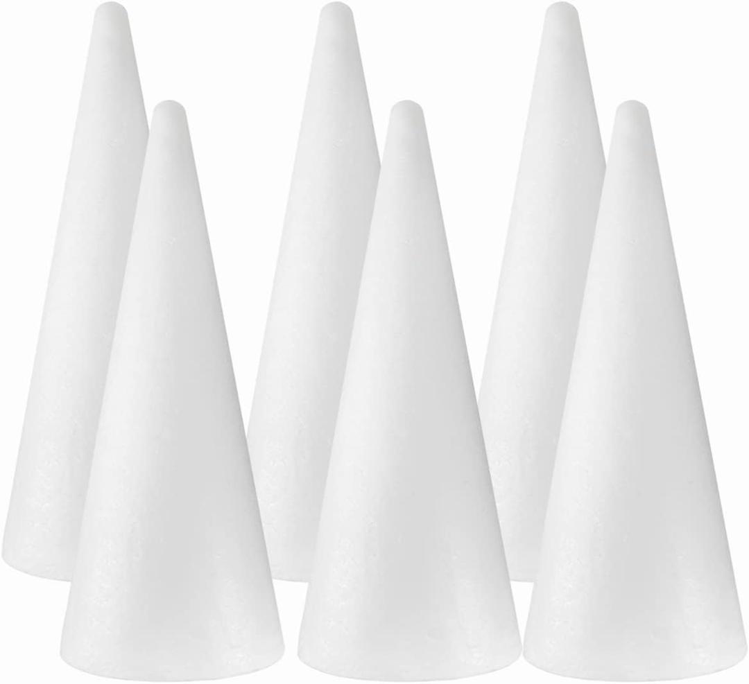 FFchuanhe 6-Pack Craft Foam Cones(3.7X11.7in), White Polystyrene Cone Shaped Foam, Foam Tree Cones, for Arts and Crafts, Christmas Tree, School, Wedding, Birthday, DIY Home Craft Project.