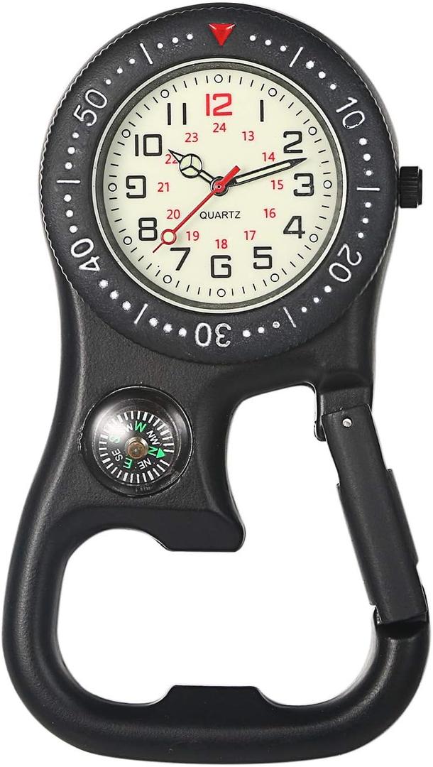 Lancardo Clip On Quartz Watch for Men and Women Glow in The Dark Backpack Buckle Belt Fob Watch for Doctors Nurses Chefs Hiking or Climbing (black case)