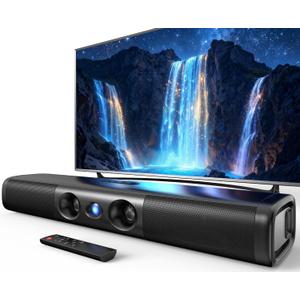 Sound Bar for Smart TV with Deep Bass & Crystal Dialogue 60W 2.0 Channel Soundbar, Dual Woofers & Silk Dome Tweeter, Bluetooth 5.3, ARC/Optical/AUX, 17-Inch Wall Mountable for PC Projector Gaming