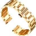 BINLUN Stainless Steel Watch Band, Heavy Duty Metal Replacement Strap with Polished & Matte Brushed Finish for Men and Women, 16mm-26mm(Polished Gold,18mm)