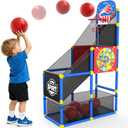 EagleStone 2-in-1 Kids Arcade Basketball Hoop with Dart Board,4 Balls Adjustable Height Basketball Toy Indoor Outdoor Carnival Games Gift for Boys Girls Toddlers Ages 3-6 Years Old, Pump Included