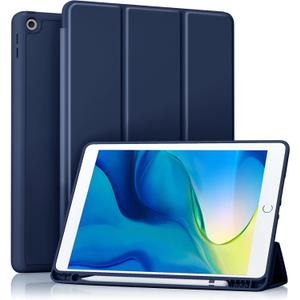 Akkerds Case Compatible with iPad 10.2 Inch 2021/2020/2019, for iPad 9th/8th/7th Generation Case with Pencil Holder, Protective with Soft TPU Back, Auto Sleep/Wake Cover, Navyblue