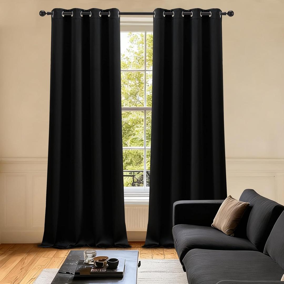 LIMON HOME Black Blackout Curtains 96 inches Long for Living Room Bedroom, Soundproof Window Treatment Black Out Drapes for Hall Room, Set of 2 Panels