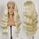 613 Glueless HD Lace Front Wig Pre Plucked Blonde Transparent Lace Frontal Wig Synthetic Long Body Wave Lace Front Wig With Natural Hairline (13x4.5x1 T Part)