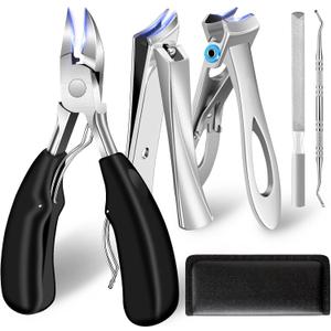 Toenail Clippers for Thick Toenails/Seniors - Heavy Duty Angled Head Nail Clippers for Men, Large Wide Jaw Ingrown Toenail Clippers, Long Handle Sharp (5pcs)