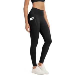 ODODOS Full Length High Waist Workout Leggings with Pockets for Women, 28" Tummy Control Athletic Yoga Pants, Black, XX-Large (Black)
