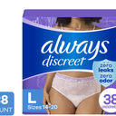 Always Discreet Adult Incontinence Underwear for Women and Postpartum Underwear, L, Up to 100% Bladder Leak Protection, 38 Count