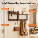 28" Coat Rack Wall Mount with Shelf, Entryway Key Holder Wall Mount Wood Wall Coat Hooks with 7 Hooks 3 Key Hanger, Wall Mounted Coat Rack Mail Holder for Living Room, Bedroom