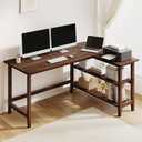 IOTXY 53" Reversible L-Shaped Office Desk with Storage Shelves, Walnut