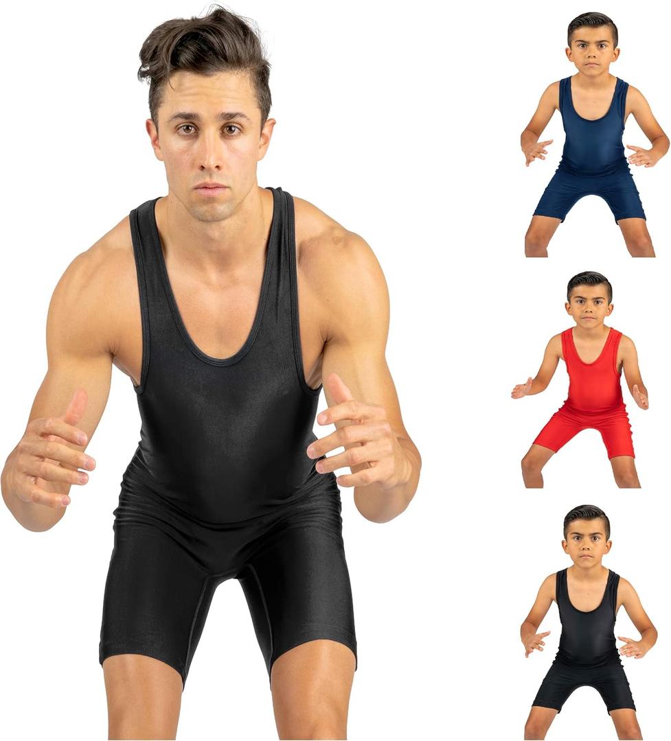 Wrestling Singlet Men & Kids Sleeveless Athletic Gym Training Competition Black Navy Red Teal (XXS / YL 51-70 lbs.)