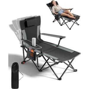 HOPERAN Camping Chair with Foot Rest, 500LBS 4-Level Reclining Beach Chair, 44.9"D x 33.5"W x 35.4"H