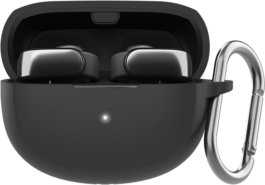 2 x AHASTYLE Silicone Case for New Bose Ultra Open Earbuds (2024) [Added Metal Carabiner] Shockproof Full Protective Skin Case Cover Compatible with New Bose Ultra Open Earbuds 2024 (Black)