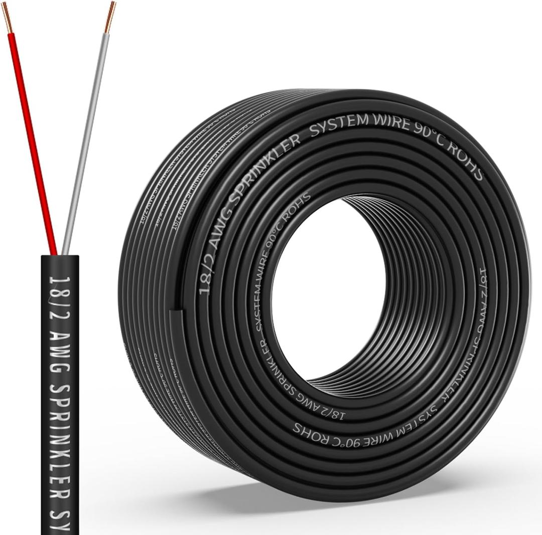 18/2 Solid Sprinkler System Wire 100ft, 18 Gauge Irrigation Wires PVC Jacket Sprinkler Cable for Underground Irrigation Valves Field Central Control System