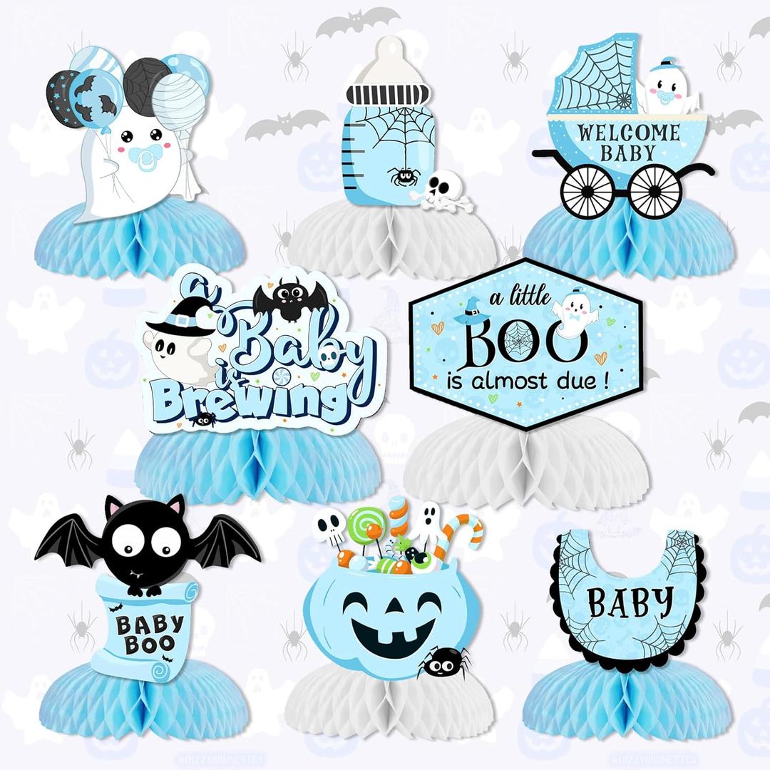 8 Pieces Halloween Honeycomb Centerpieces Blue, A Baby is Brewing Baby Shower Decorations Halloween Baby Shower Party Table Decoration for A Little Boo is Almost Due Baby Shower Boy