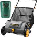 21" Push Lawn Sweeper with 103L Mesh Collection Hopper Bag,200L Leaf Bag, 4 Adjustable Height Spinning Brushes Quick Cleaning for Leaves and Grass, Grey