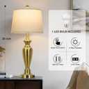 Gold Table Lamp for Living Room Single, 30 Tall Touch Control Bedside Lamp for Nightstand, 3-Way Dimmable Bedroom Lamp with USB A+C Ports and AC Outlet (1 Pack)