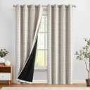 COLLACT 100% Boho Blackout Curtains for Bedroom 96 Inches Long Black on Beige Geometric Stripe Pattern Curtains for Living Room Thermal Insulated Room Darkening Drapes Grommet 2 Panels