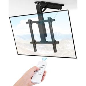 Electric Ceiling TV Mount with Remote - Motorized Ceiling TV Mount for Flat and Pitched Roof, 32 to 70 Inch Flat and Curved Screen TVs (Black)