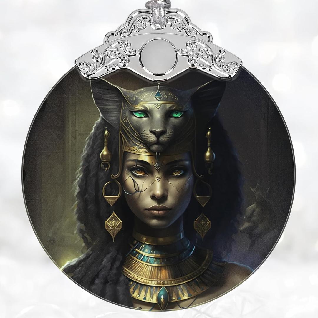 Christmas Ornament, Christmas Decoration, Stained Glass Christmas Tree Ornaments, Christmas Ornaments Clearance, Xmas Gift for Friend Family Coworker - Egyptian Goddess Bastet