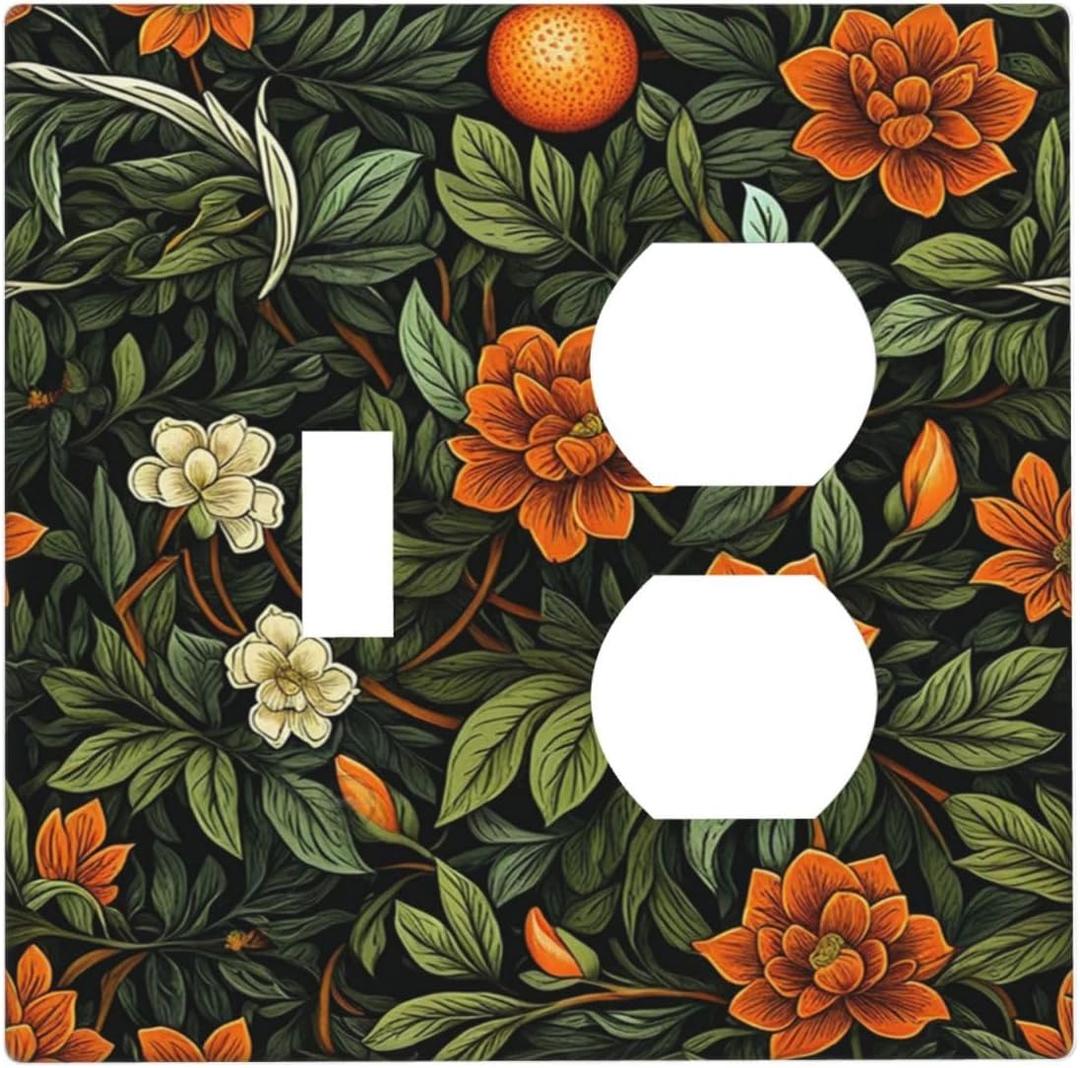 Wpshijia Light Switch Cover Plate William Morris Orange Flowers Rustic Leaves Floral 1 Gang Single Toggle Decorative Switch Plates Wall Plates Electrical Faceplate for Bathroom Bedroom Decor