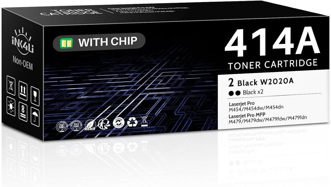 2 Pack 414A Toner Cartridges MFP M479fdw Compatible for HP414A 414X 414 M479fdn M454dn Color LaserJet Pro M479fdw M454dw M455dn M479 M454 Printer Ink High Yield with Chip (Black)