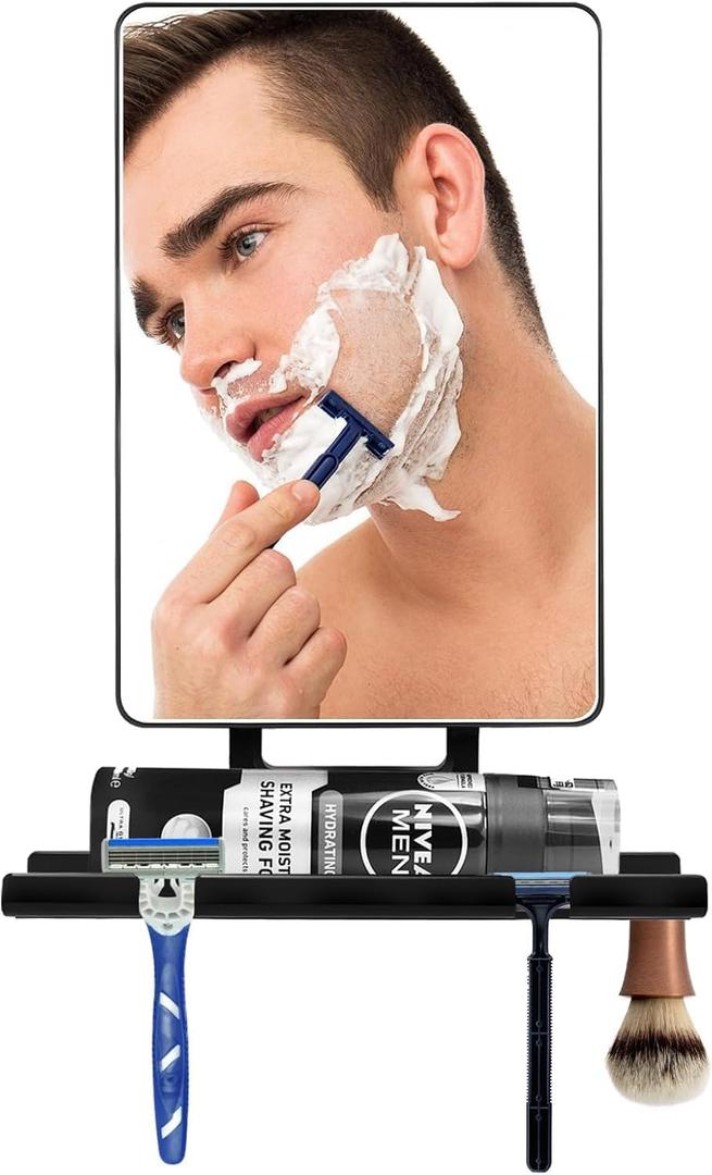 Shower Mirror,Mirror for Shower with Razor Holder,Adjustable Shower Shave Mirror for Men and Women,NO-Drilling,Removable,Shatterproof &Waterproof with 2 Adhesive Hooks