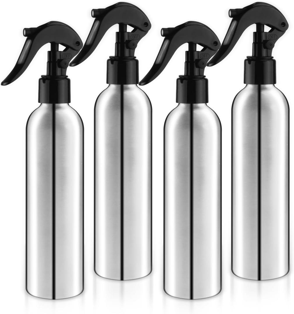 250ml/8 Oz Aluminum Spray Bottles,Empty Reusable Heavy Duty Mist Spray & Water Sprayer,Pressure Sprayer Spray Pump Bottles for Home Garden Plant Household Cleaning Solutions-Pack of 4