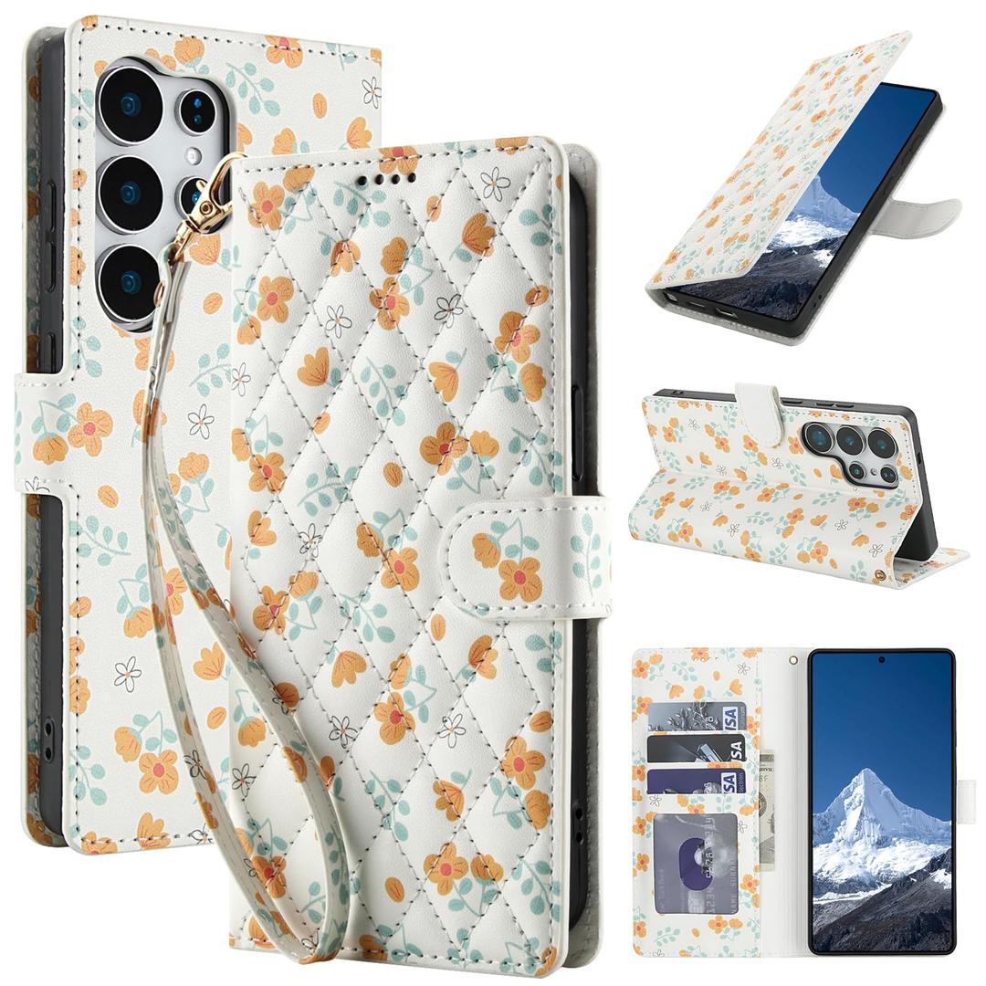 Kimiyaki for Samsung Galaxy S25 Ultra Wallet Case, Magnetic Snap Flip Leather Cover with Floral Design Credit Card Holder Stand WristbandSamsung S25 Ultra Protective Phone Case for Women