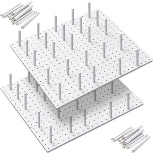 Kigley 6 Pcs Wood Pegboard Drawer Organizer with 48 Pegs Wood Peg Board System Peg Drawer Organizers for Kitchen Dishes Plate Pegboard Food Containers(20.98x5.91,White)