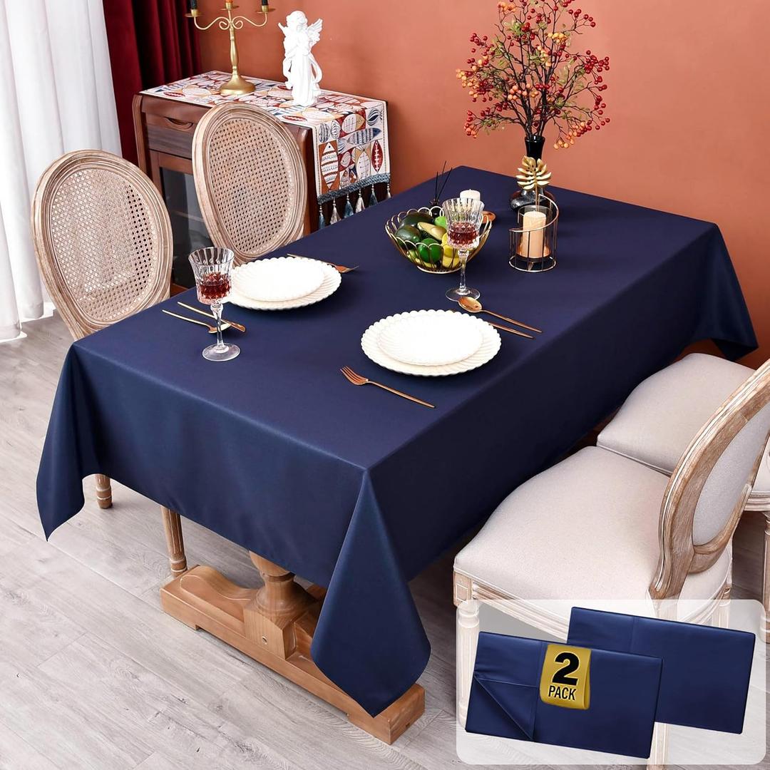 MEANMOY 2 Pack Navy Blue 210 GSM Water & Stain Resistant Rectangle Tablecloth - Solid 60 x 102 Inch Rectangular Table Cloth in Wrinkle Free Washable Polyester for Wedding, Party, Banquet (2 Pcs)