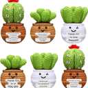 Wavwavw 6 Pcs Employee Appreciation Gifts Bulk Valentines Day Gift for Team Thank You Positive Handmade Crochet Doll with Inspirational Card for Coworker Women Men Office Staff(Cactus)