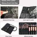 Makeup Brush Bag, PU Leather Makeup Brush Organizer, 16 Slots Portable Makeup Brush Pouch, Travel Mesh Cosmetic Bag With Foldable Makeup Brush Cleaner Bowl