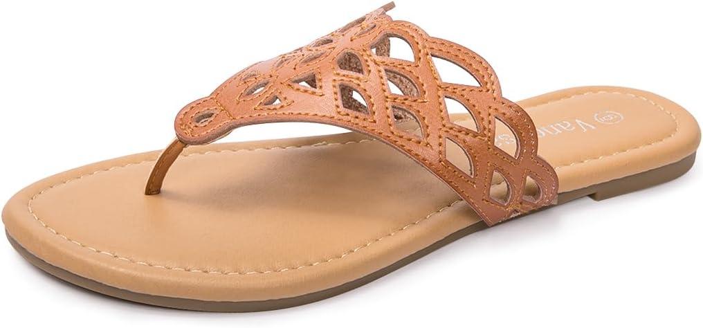 Women's Thong Flat Sandals T-Strap Sandals Slip On Gladiator Slide Sandals Summer Beach Flip Flop (Brown, 08)
