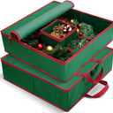 MaidMAX Christmas Wreath Storage Container 30 inch, Hard Shell Wreath Storage Bag with Inner Pocket, Sturdy Handles and Zippers, 600D Oxford Holiday Ornament Wreath Storage Box (GREEN, 2pcs)