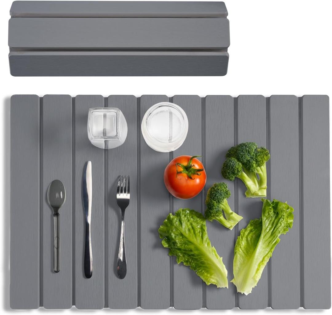 Meowoo Stone Drying Mat for Kitchen Counter, 23.6"x15.3" Foldable Diatomaceous Earth Mat, Super Absorbent, Quick-Dry Bath & Kitchen Pad for Dishes, Cups, Non-Slip, Fits Any Countertop - Dark Gray