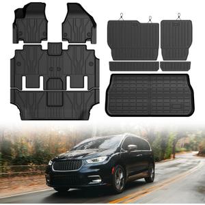 Mixsuper Floor Mat & Cargo Liner for Chrysler Pacifica Gas Touring 7/8 Seat 2017-2026(Non Hybrid & Pinnacle),All Weather TPE Floor Liners for Pacifica Accessories,Full Set Anti-Slip Car Mats,Black