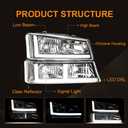 LED DRL Headlight Compatible with 2003 2004 2005 2006 Chevy Silverado/ 2003-2006 Avalanche 1500 2500, without Factory Cladding Models Headlights Assembly Kit Chrome Housing Clear Reflector