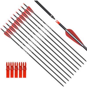 Archery Carbon Arrow Hunting Target Practice Arrows 26 28 30 Inch with Removable Tips for Compound & Recurve Bow 500 Spine 6PCS 12PCS