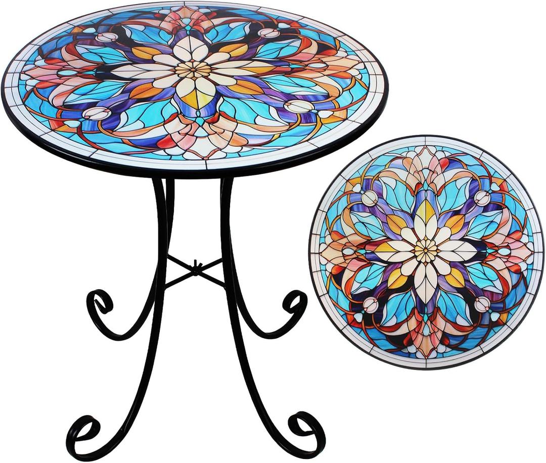 Mosaic Side Table Outdoor, 18 Inch Metal Accent Table, Indoor Small Round End Tables, Plant Stand Tables for Patio Yard Balcony Garden Bedside