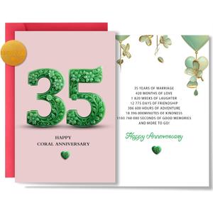 35th Wedding Anniversary7 * 5in Happy Coral Anniversary Double Sided Printing 350gsm Thick Card