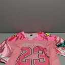 SHENHE Men's Graphic Football Jersey Short Sleeve Number Print Y2k Crop Tee Jersey Top (Medium, Pink)