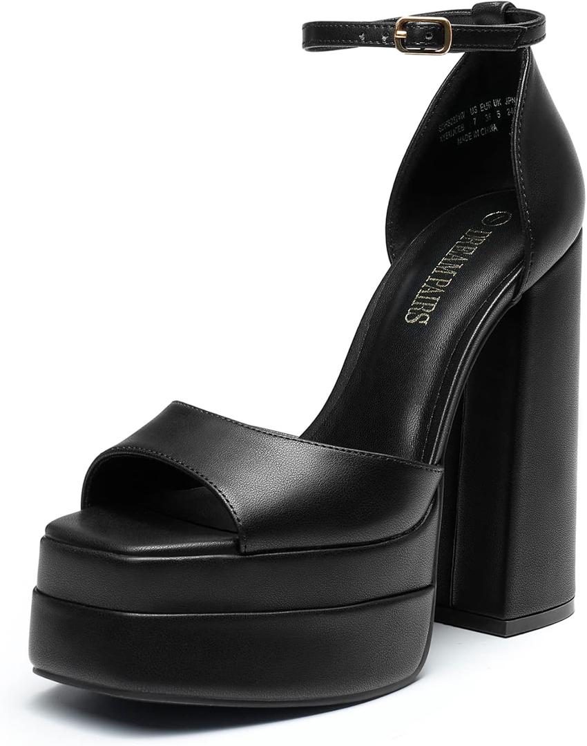 DREAM PAIRS High Heels Chunky Block Platform Heels for Women Ankle Strap Sexy Open Square Toe Heels Dressy Pumps Sandals (7.5, Black)