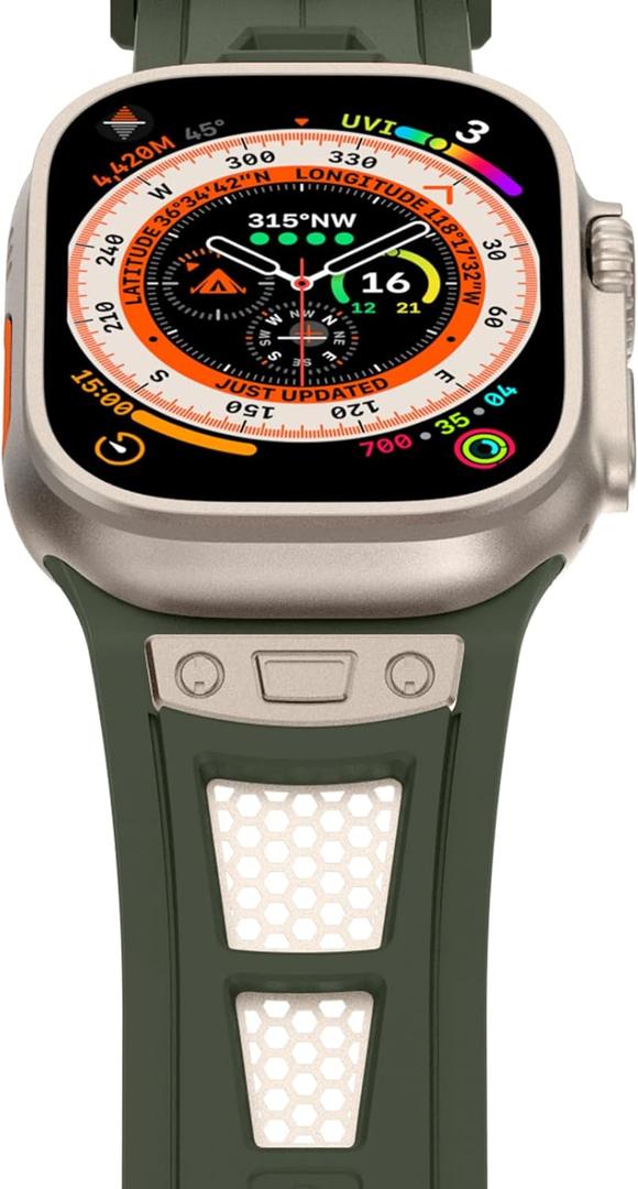 NewWays for Apple Watch Ultra 3 Band for Men Luxury, 24mm Designer Business& Sports Strap for iwatch Ultra 3 2 1 Series 11/10 46mm 9 8 7 45mm, TPU Metal Breathable Mesh, Titanium/Midnight Green