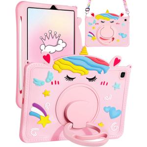 for Galaxy Tab S6 Lite Case - with Pen Holder Cute Cartoon Unicorn Silicone Cover with Rotating Stand & Strap Girly Teens Girls for Samsung Galaxy Tablet S6 Lite 10.4" Cases