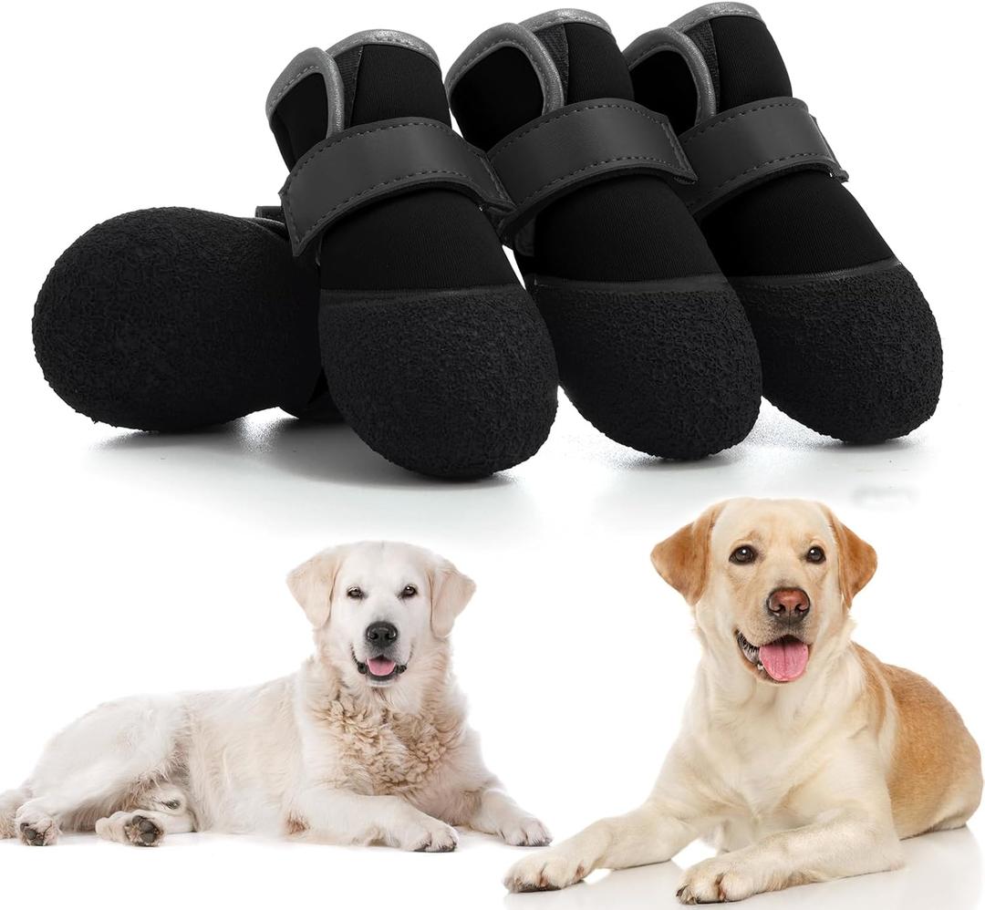 Dog Shoes, Outdoor Dog Boots Non-Slip Waterproof Dog Booties for Medium to Large Dogs 4Pcs for Winter Snowy Day, Summer Hot Pavement with Rugged Sole Black Size 7:（3.1''x2.7'')(L*W) for 66-90 lbs