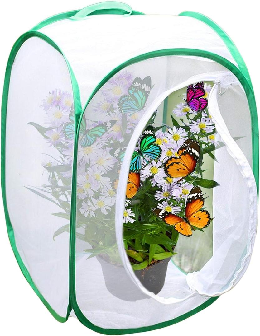 SunGrow Foldable Butterfly Habitat, 24" Butterfly Cage for Caterpillars, Create Farm, Enclosure for Breeding Soldier Fly, Ladybug, Dragonfly, or Housefly for Chicken and Reptile Feed, Green